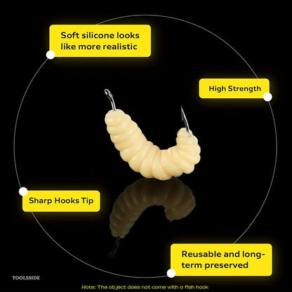 50 Piece Mixed Soft Worm Fishing Bait Set - Bread Worms & Maggots - Bionic Soft Bait with Fishy Scent