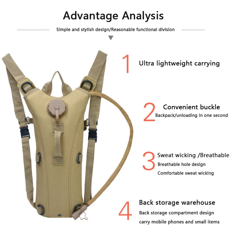 3L Hydration Pack - Waterproof Nylon Water Bladder for Running, Cycling, Hiking, Climbing & Outdoor Sports