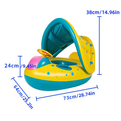 Yellow Inflatable Baby Swimming Pool Float - 1 Piece Sunshade Seat Ring with Steering Wheel