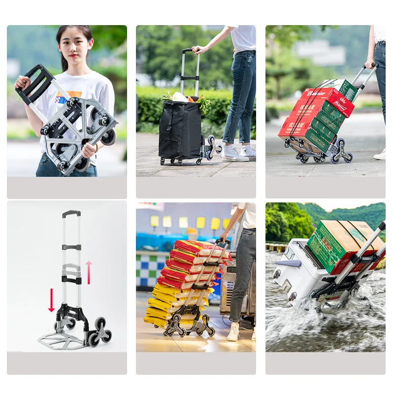 GIANXI Aluminum Alloy Folding Shopping Cart - Lightweight Stair Climbing Grocery Trolley