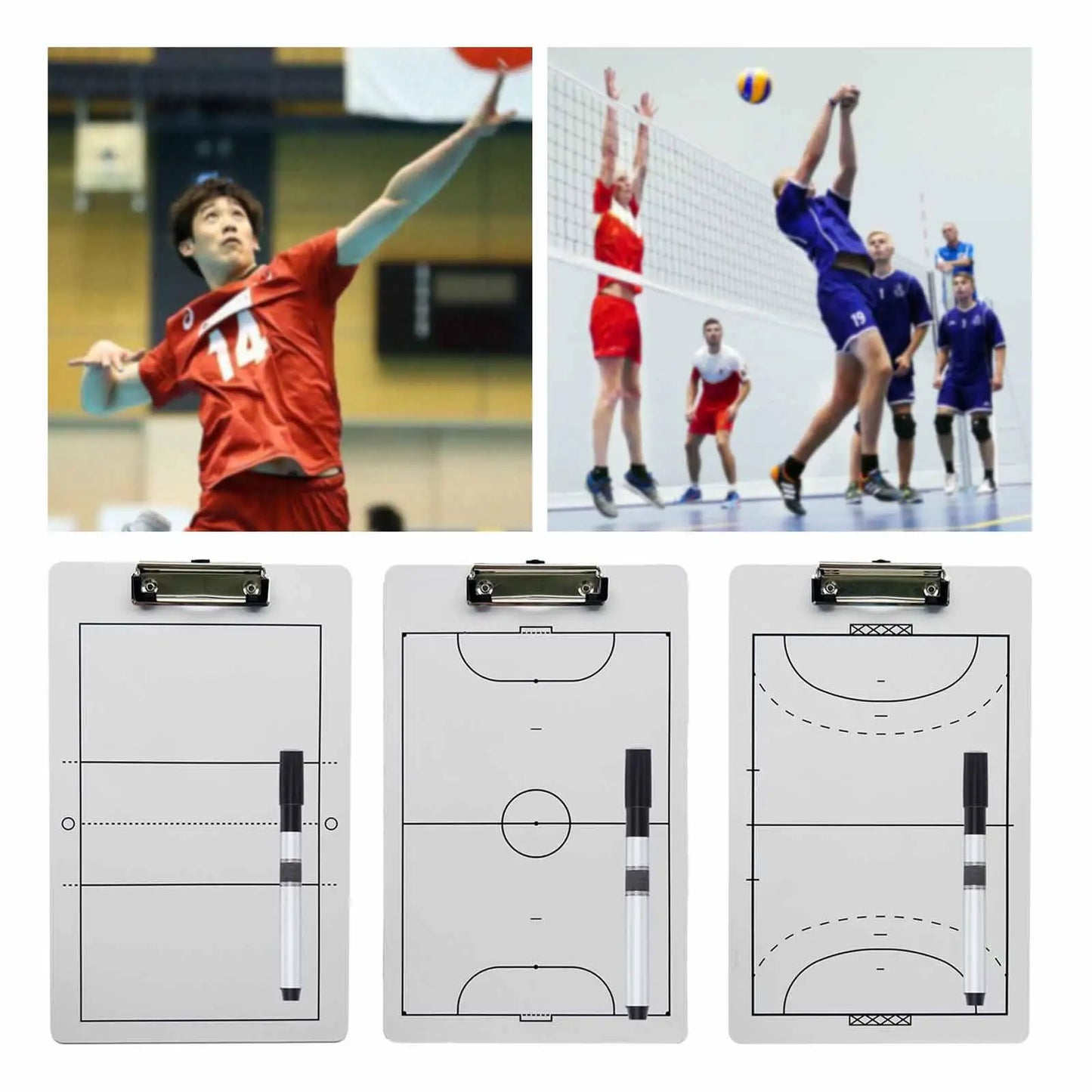 Volleyball Tactic Coaching Board - 35cm x 22cm Portable Strategy Clipboard for Volleyball, Handball & Futsal