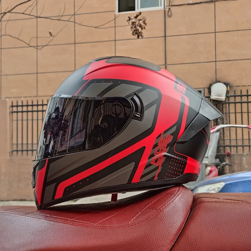 Full Face Racing Motorcycle Helmet - Winter Warm Double Visor Motorbike Sports Helmet LVS-701