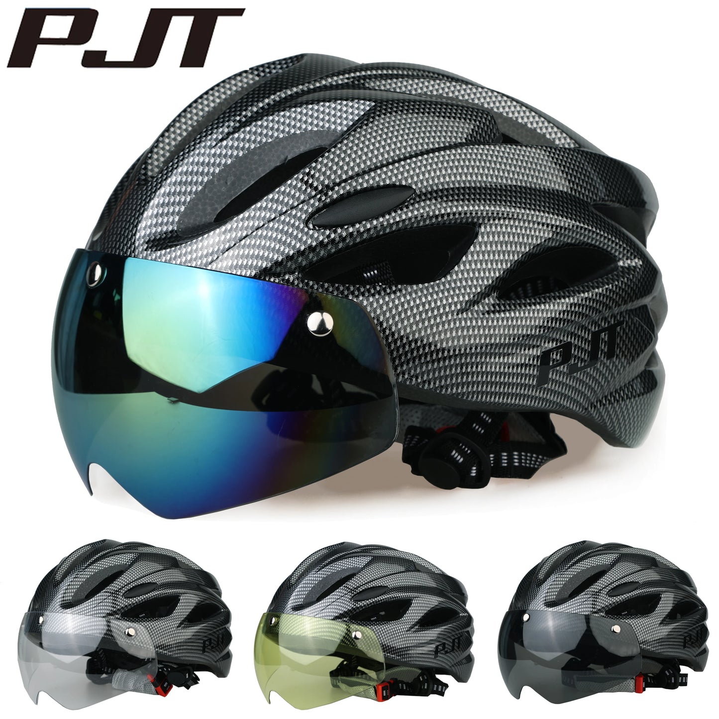 PJT Ultra-Light Cycling Helmet with Magnetic Goggles - PC Shell & EPS Foam Construction, MTB Bike Helmet