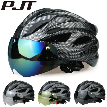 PJT Ultra-Light Cycling Helmet with Magnetic Goggles - PC Shell & EPS Foam Construction, MTB Bike Helmet