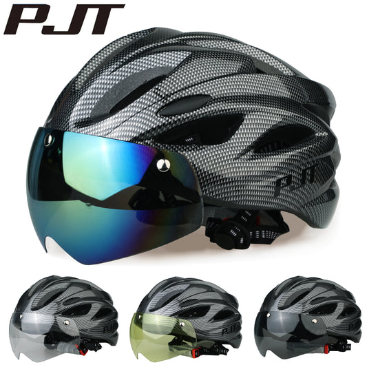 PJT Ultra-Light Cycling Helmet with Magnetic Goggles - PC Shell & EPS Foam Construction, MTB Bike Helmet