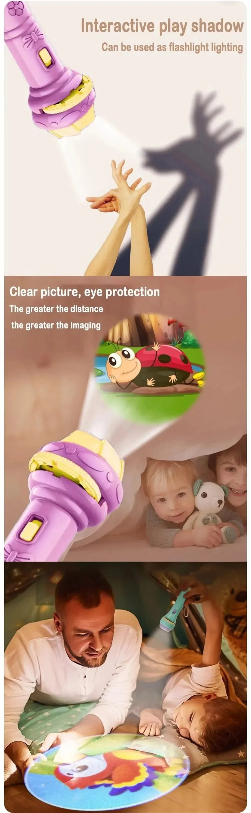 Kids Cartoon Projector Flashlight - 10 Slide Cards Bedtime Story Toy for Children