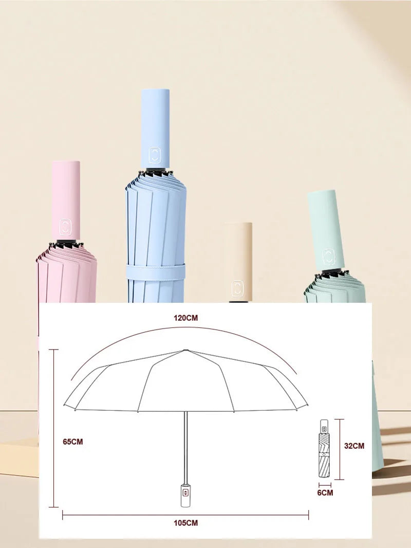 Large 24-Rib Automatic Umbrella - Lightweight Collapsible Outdoor Sunshade with UV Protection