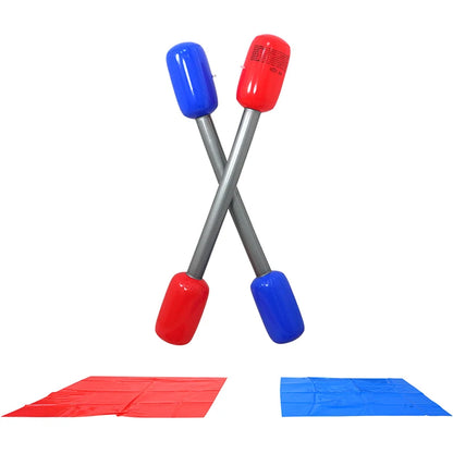 Inflatable Party Game Sticks Set - Red & Blue PVC Air Hammer Yard Game with Mats for Kids Boys Girls