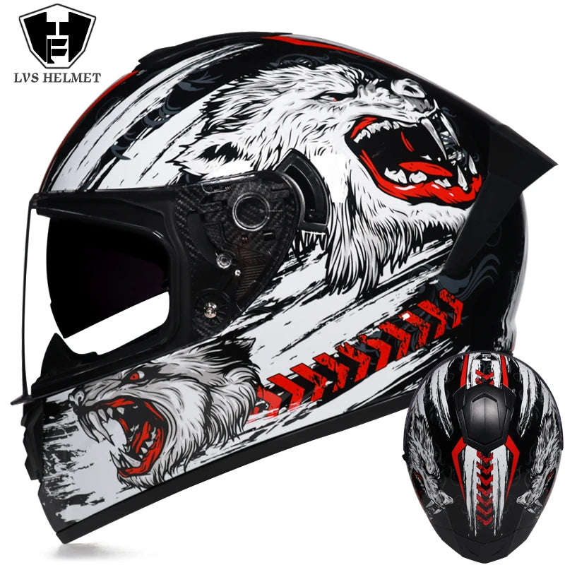 Full Face Racing Motorcycle Helmet - Winter Warm Double Visor Motorbike Sports Helmet LVS-701