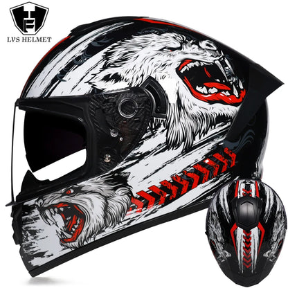 Full Face Racing Motorcycle Helmet - Winter Warm Double Visor Motorbike Sports Helmet LVS-701
