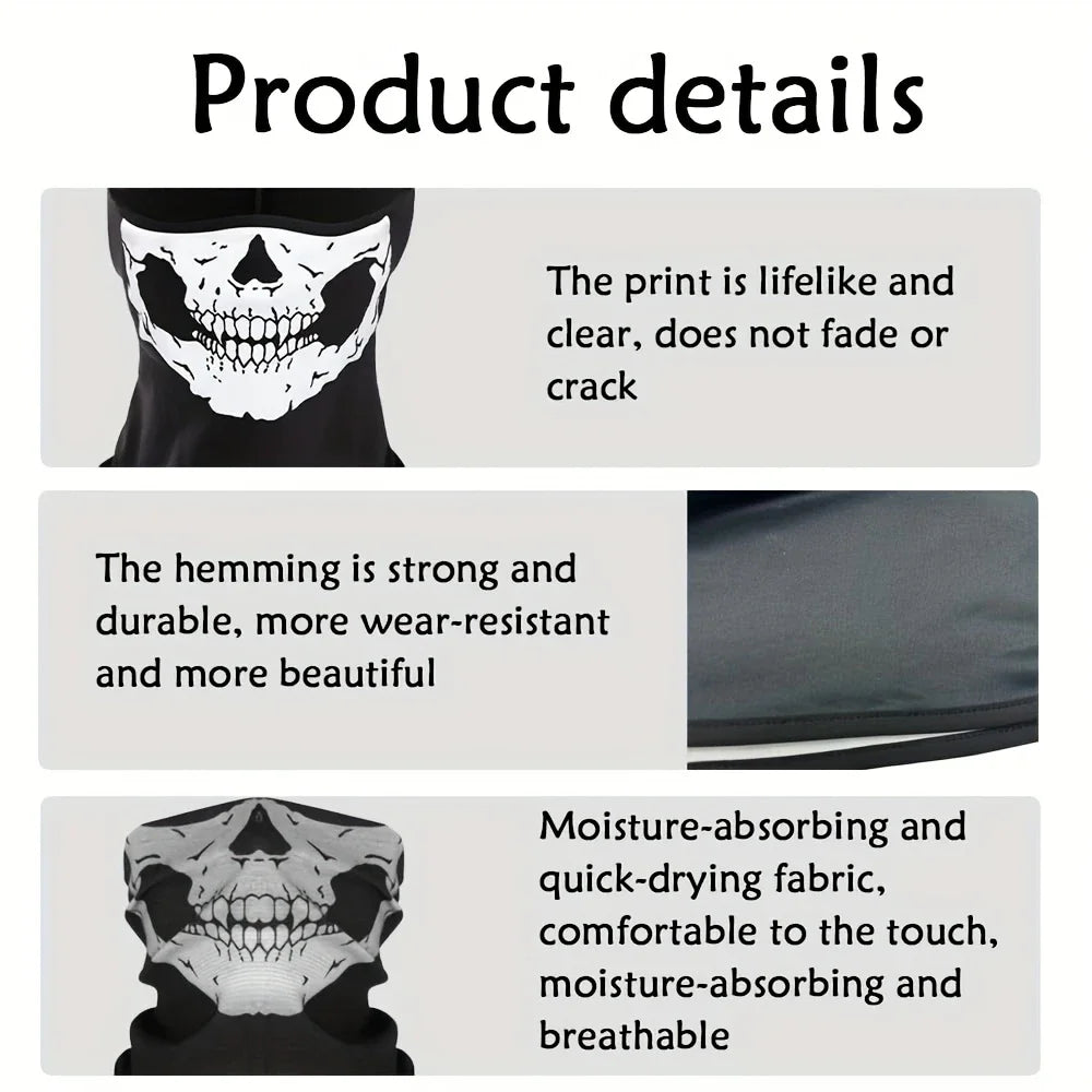 Full Face Balaclava with Skull Print - Windproof Mask for Cycling, Skiing & Motorcycle Riding