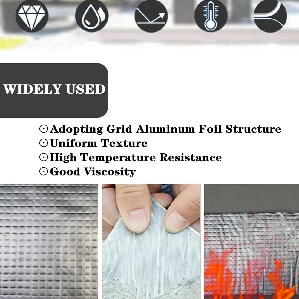 Heavy-Duty Aluminum Foil Butyl Tape - Waterproof High Temperature Resistant Self-Adhesive Tape for Wall Pool Roof Crack Duct Repair