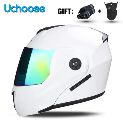 DOT Certified Modular Flip-Up Motorcycle Helmet - Dual Visor Cross-Country Safety Helmet - Unisex