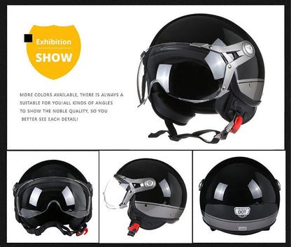 Retro 3/4 Open Face Motorcycle Helmet - Jet Style with Visor for Motorbike & Scooter Riding
