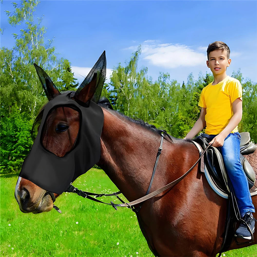 Breathable Mesh Horse Fly Mask - Anti-Mosquito Knitted Equestrian Protection