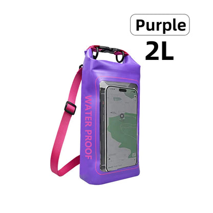 PVC Waterproof Dry Bag 2L - Touch Screen Phone Pouch for Swimming Rafting Surfing Boating - Shoulder Bag