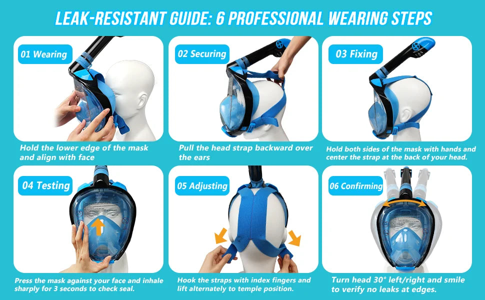 Full Face Snorkeling Mask - Anti-Fog Underwater Diving Goggles for Kids & Adults Swimming Equipment