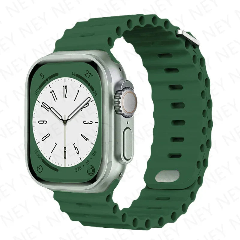 Ocean Strap Silicone Band for Apple Watch - Compatible with Ultra 2, Series 9/8/7/6/5/4/3/SE - All Sizes (49mm, 45mm, 44mm, 42mm, 41mm, 40mm) - Premium Silicone Bracelet Wristband