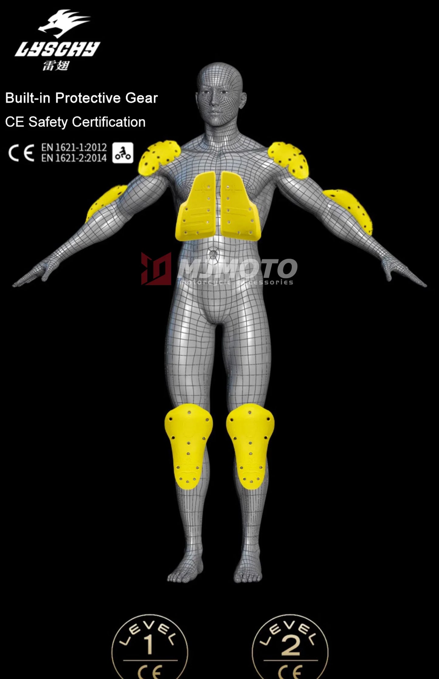 LYSCHY CE Level 2 Motorcycle Back Protector Armor - Built-in Body Protection for Motocross Racing