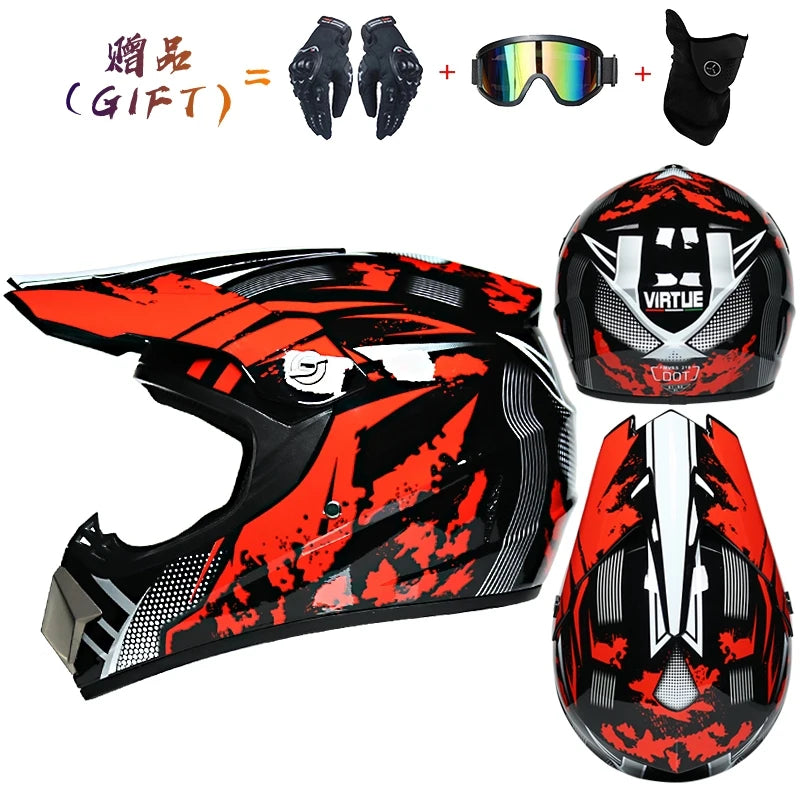 Kids Flip-Up Motorcycle Helmet - Off-Road Motocross ATV Dirt Bike Downhill MTB DH Racing + 3 Free Gifts