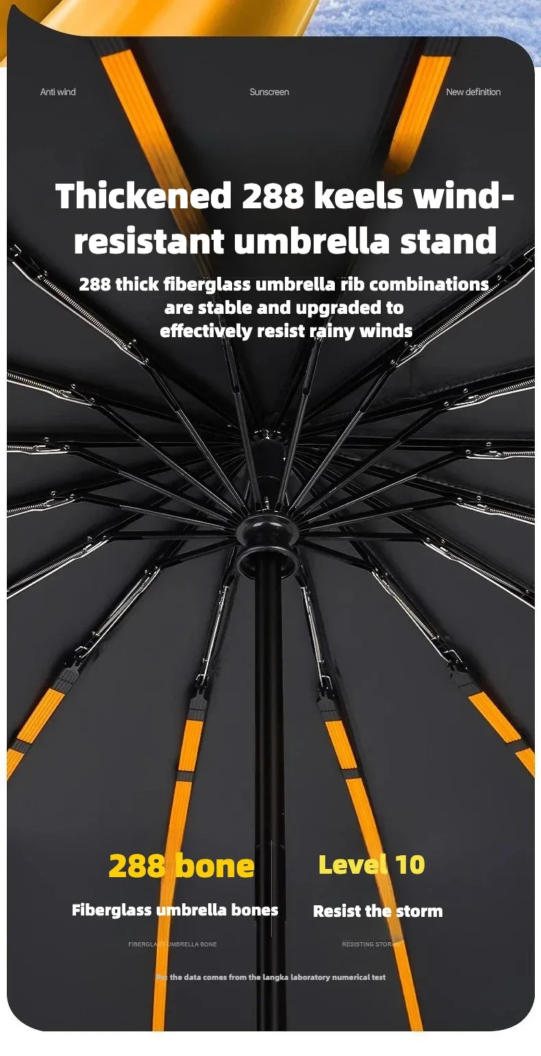 Stormproof Automatic Folding Umbrella - 288-Rib Reinforced Windproof Rain & Sun Umbrella with UPF50+ UV Protection (Men's Large)