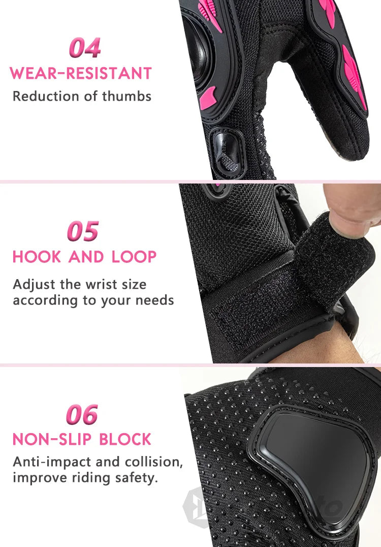 Women's Pink Breathable Motorcycle Gloves - Anti-Fall Touch Screen Motocross Riding Gloves