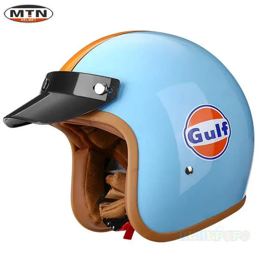 Vintage 3/4 Jet Motorcycle Helmet - DOT Certified Synthetic Leather Open Face Helmet with Mask