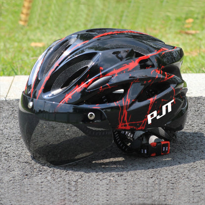 PJT Ultra-Light Cycling Helmet with Magnetic Goggles - PC Shell & EPS Foam Construction, MTB Bike Helmet