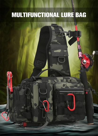 Men's Fishing Backpack with Pole Holder - Equipment Storage Bag with Bait Box, Sling Shoulder Strap