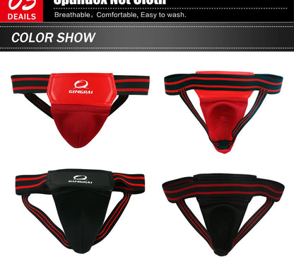 Adult Male MMA Groin Protector - Red & Black Jockstrap for Boxing, Sanda, Taekwondo & Kickboxing Training