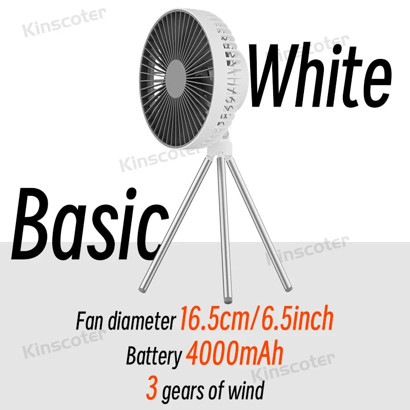 Rechargeable Camping Fan - 10000mAh Power Bank with LED Lighting | Portable Desktop & Wireless Ceiling Electric Circulator Fan