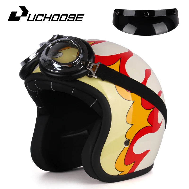 Retro Open Face 3/4 Motorcycle Helmet - Classic PU Leather Chopper & Bicycle Helmet (Vintage Style)
