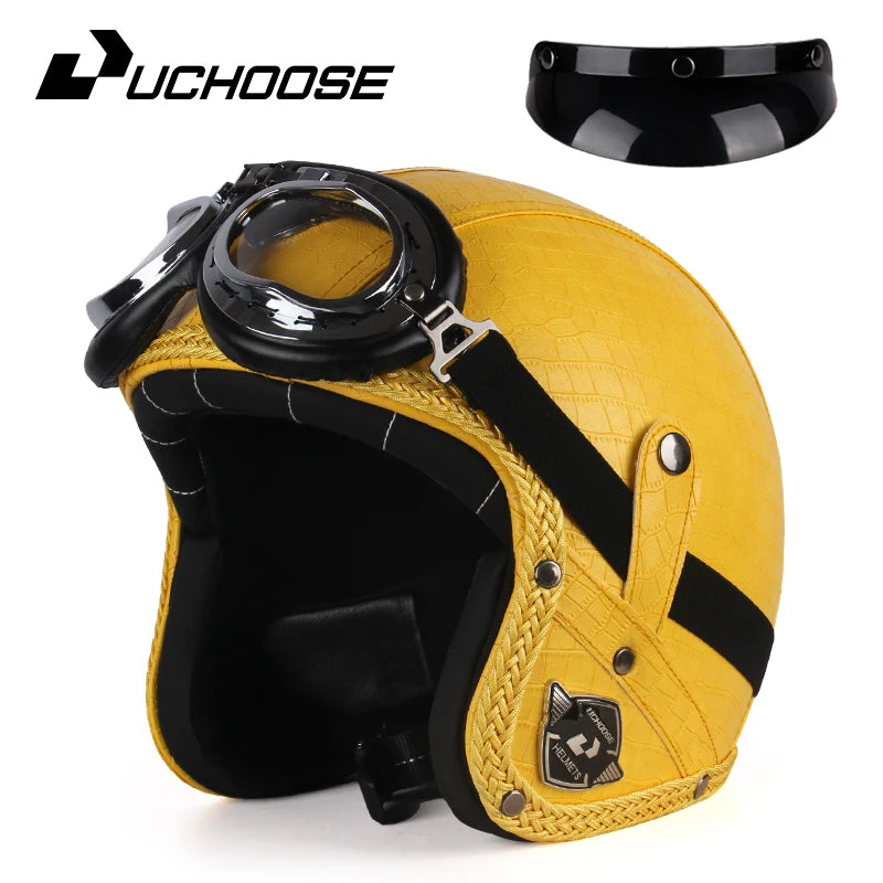 Retro Open Face 3/4 Motorcycle Helmet - Classic PU Leather Chopper & Bicycle Helmet (Vintage Style)