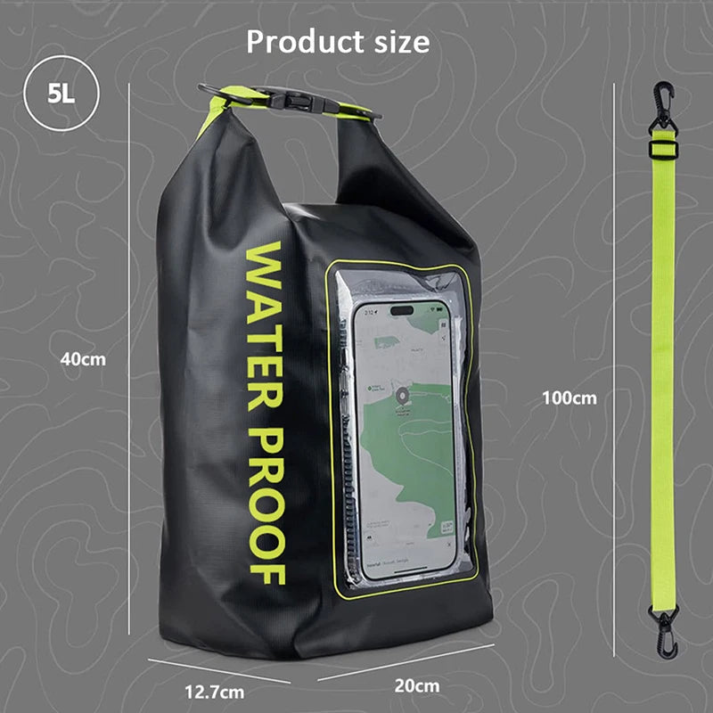 PVC Waterproof Dry Bag 2L - Touch Screen Phone Pouch for Swimming Rafting Surfing Boating - Shoulder Bag