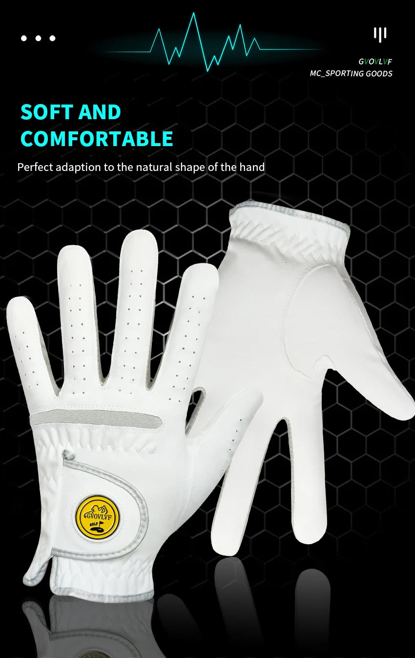 Men's Golf Glove - Soft Breathable Fabric with Magnetic Ball Marker, Comfortable Fit, Replaceable Marker for Golfers (1 Piece)