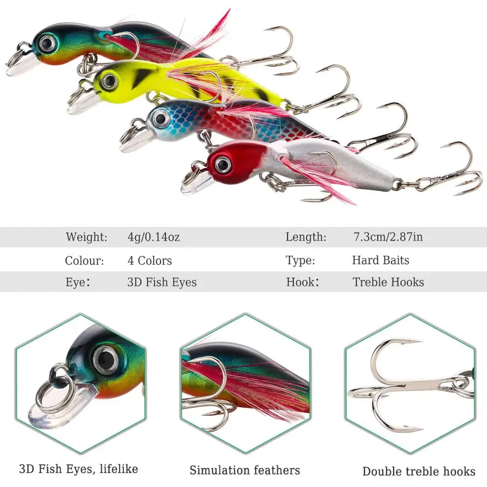 Fishing Bait Set 4PCS Wobbler Anti-Corrosion Hook Bass Lure for Sea Carp Fishing Tackles
