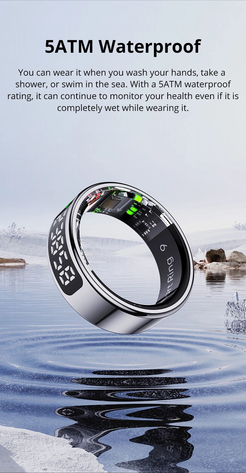 COLMI R12 Smart Ring 2025 - Touch Display Screen, Wireless Charging, Health Tracking, 5ATM Waterproof for Men & Women