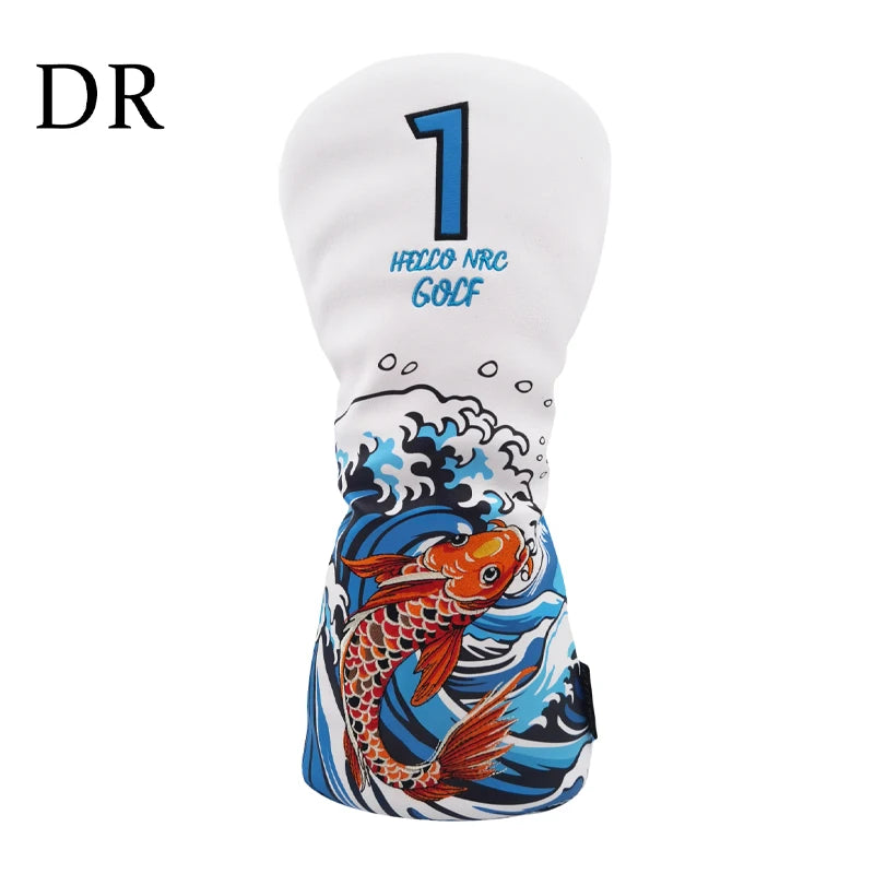 Koi Pattern Golf Club Head Covers – PU Leather, Waterproof, Driver / Fairway / Hybrid / Putter