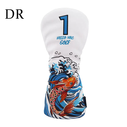 Koi Pattern Golf Club Head Covers – PU Leather, Waterproof, Driver / Fairway / Hybrid / Putter