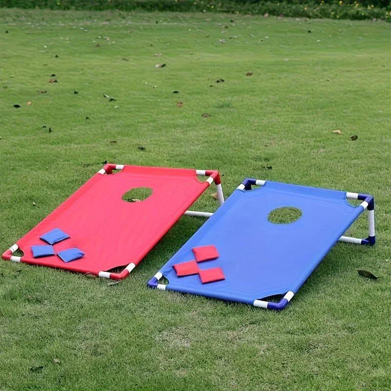 Portable Corn Hole Game Set - Red & Blue Foldable Beach Bag Toss Game (1 Set)