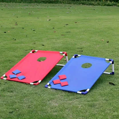 Portable Corn Hole Game Set - Red & Blue Foldable Beach Bag Toss Game (1 Set)
