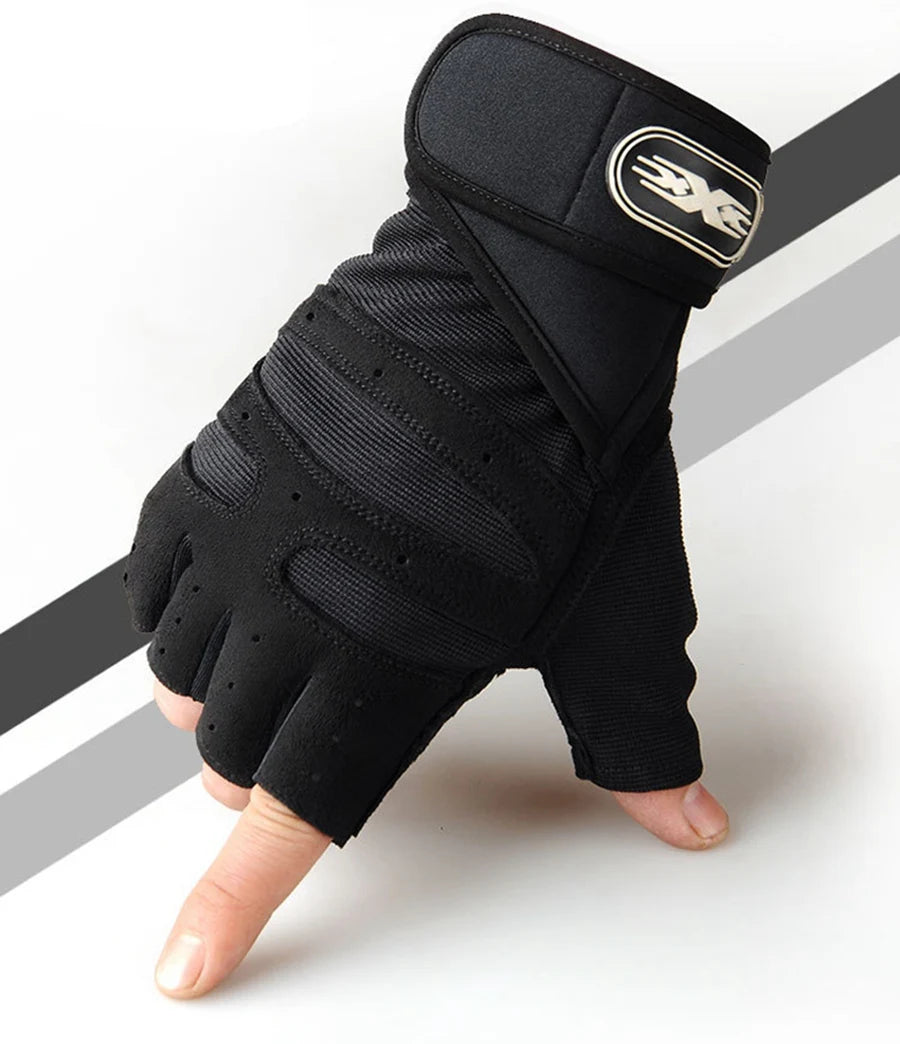 Premium Half-Finger Workout Gloves with Wrist Wrap - Men & Women - Weight Lifting, Training, Cycling & Gym