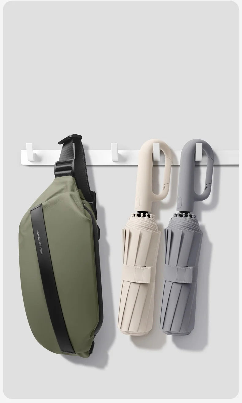 Extra Large 12-Rib Automatic Umbrella - Windproof Dual-Purpose Folding Rain & Sun Umbrella with Ring Buckle & Black Coating