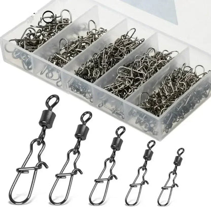 Premium Stainless Steel Fishing Swivel Connectors - 50 Piece Set with Rolling Bearing & Snap Hook for Lure Rigging