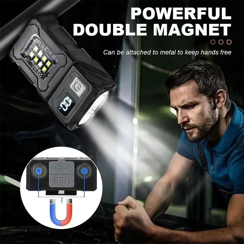 Portable LED Flashlight Set (1-2 Pieces) - Super Bright Mini USB Rechargeable with Magnetic Tail & COB Emergency Light for Camping & Hiking