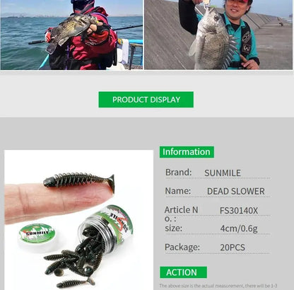 SUNMILE Artificial Soft Bait Fishing Worms - 4cm/0.6g - 20 Piece Set - Rock Fishing Wobblers for Perch, Trout & Bass