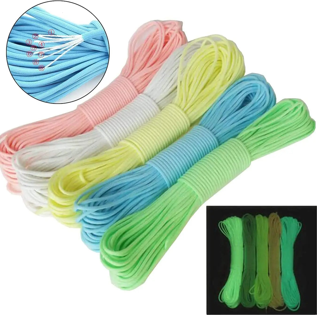 Tactical Glow-in-Dark Paracord - 550lb 9-Core 4mm Nylon Survival Rope for Camping & Outdoor Adventures