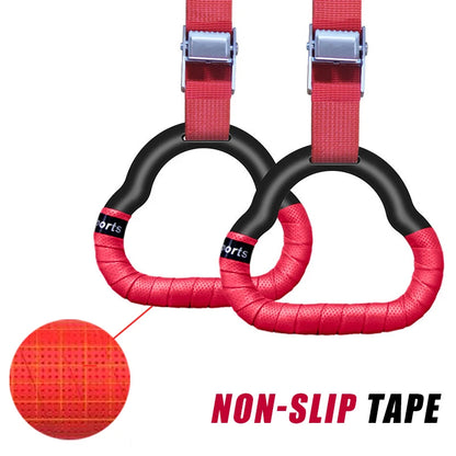 Kids Gymnastics Rings - Non-Slip Adjustable Straps, Pull-Up Workout & Swing Fitness Equipment