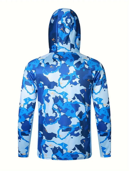 Men's Hooded Fishing Performance Jersey - UV Protection Sun Mask Hoodie for Outdoor Summer Activities