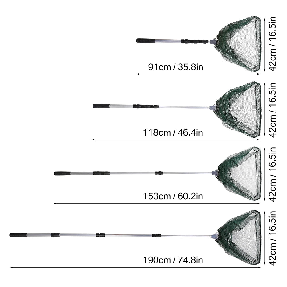 Professional Telescoping Fishing Landing Net - Aluminum Alloy Construction - Extends 55cm to 190cm with Folding Mesh Design
